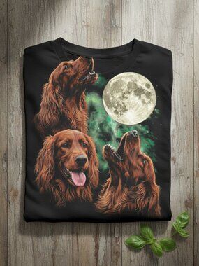 Three Irish Setter Full Moon Graphic Tee | Retro 90s Dog Mom Shirt